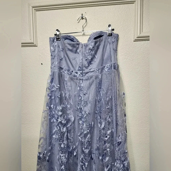 Lulu's Andria Slate Blue Embroidered Strapless Maxi Dress Wedding Party Guest - Picture 9 of 10